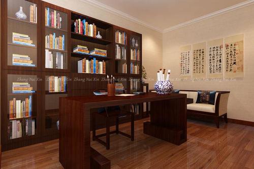 中式风格三居室书房书柜装修效果图