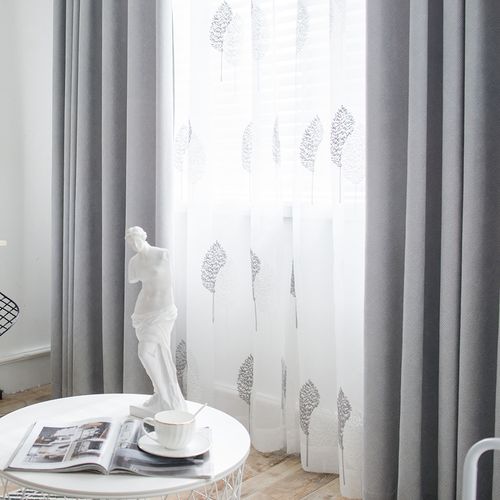 北欧风格灰色雪尼尔窗帘遮光布简约现代卧室落地窗帘布料客厅新款